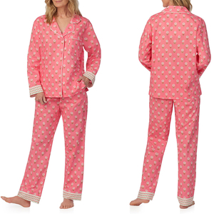 Pyjamas pour femmes 100% soie de haute qualité, col à revers doux, passepoil personnalisé, manches longues, respirant, vêtements de nuit, ensembles de pyjamas - Product Image 1