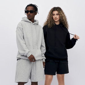 Wholesale Custom Logo Winter Print Unisex Cotton Fleece <b>Hoodie</b> <b>and</b> <b>Shorts</b> <b>Set</b> for <b>Men</b> - Product Image 3