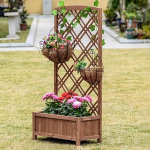Wooden Raised Bed for Garden with Lattice Trellis Outdoor <b>Planter</b> <b>Box</b> for Vegetables and Flowers Garden Trellis for Balcony - Product Image 5