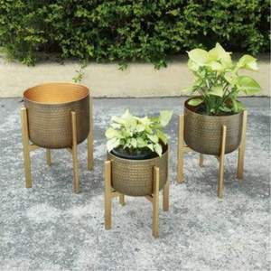 Macetas modernas de metal para interiores, juego de 2, acabado dorado, duraderas, para salas de estar, patio, porche, jardín, césped, flores - Product Image 5