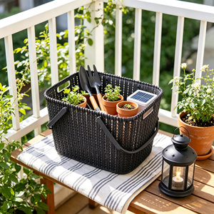 Modern Woven Plastic <b>Table</b> Top Bathroom Storage <b>Basket</b> Draining Organizer Bin Portable Stackable Laundry Toiletry Holder - Product Image 5