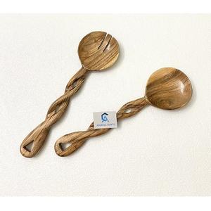 Ensemble de Cuillères à Salade en Acacia avec Manche en Rotin Tressé, Ustensiles de Cuisine en Bois, Couverts, Décoration de Table - Vente en Gros Usine - Product Image 6