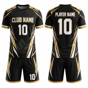 Custom Men's Soccer Jersey Set <b>Black</b> Gold <b>White</b> Sublimated Crew Neck Short Sleeve Moisture Wicking Polyester Team <b>Football</b> - Product Image 4