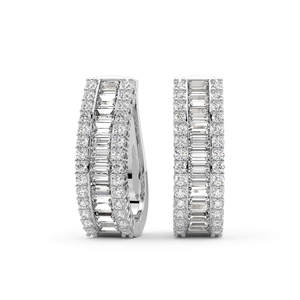 Elegantes y Sofisticados Pendientes de Aro de Oro Sólido de 18k con Diamantes de Laboratorio Redondos y Baguette (4 CT.) Tw. Joyería Certificada IGI para Mujer - Product Image 3