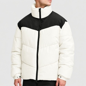 Blouson matelassé pour homme, blanc et noir, col mandarin, à capuche, fermeture éclair frontale, garniture en fourrure, respirant, coupe-vent, hiver, décontracté, standard - Product Image 1