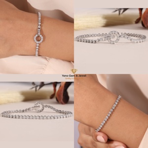 Pulsera de tenis de diamantes CVD cultivados en laboratorio con corte redondo para mujer, con diseño de halo circular, 5 TCW, oro macizo de 14k, color D-E-F, claridad VVS-VS - Product Image 5
