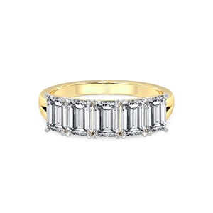 Anillo de Cinco Piedras de Esmeralda Tallada con Diamantes Cultivados en Laboratorio de 0.50 Ct Tw, Oro Sólido de 14K, Color FG, Claridad VS, Detalle de Corte Escalonado de 5 Diamantes - Product Image 2