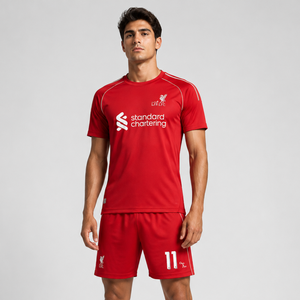 Men's Red Soccer Jersey Set Short Sleeve Crew Neck Moisture Wicking Adult Regular Fit All Seasons - Product Image 1