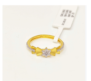 Bague de luxe en or massif 22 carats pour femme, motif floral, diamant taillé, or jaune, élégante, pour mariage, bijoux fins, cadeau - Product Image 2