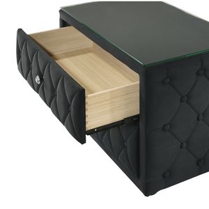 Comodino Elegante in Velluto con Design Trapuntato a Diamante, Piano in Vetro e Due Spaziosi Cassetti in Legno - Product Image 3