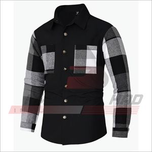 Men's Long Sleeve <b>Patchwork</b> <b>Shirt</b> Color Blocked Casual Regular Fit Woven Fabric Black Gray White Design - Product Image 1