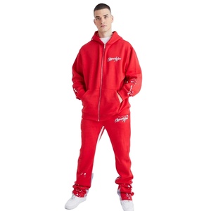 Survêtements de jogging unisexe avec logo personnalisé pantalon de survêtement évasé de style vintage sweat à capuche respirant survêtement thermique rouge grande taille pour hommes - Product Image 1