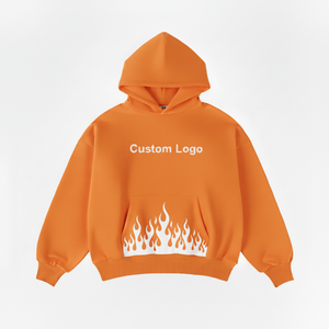 Sweat-shirt à capuche orange personnalisé avec logo, pour homme, en coton molletonné, coupe ample, décontracté, pour l'automne, avec poche avant imprimée - Product Image 1