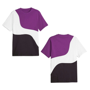 Camiseta de Hombre con Bloques de Color y Diseño Geométrico, Cuello Redondo, Manga Corta, Tejida, Casual, Corte Regular, Morado, Blanco, Negro - Product Image 1