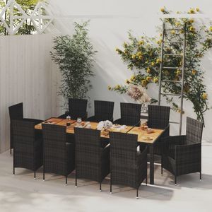 Set da pranzo con Patio in Poly Rattan 11 pezzi con cuscini mobili di colore nero - Product Image 1
