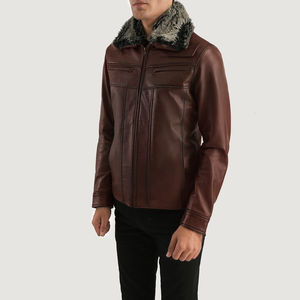 Chaqueta de Piloto para Hombre, Estilo Aviador, Cuello Alto, Color Marrón, Lona, Forro de Poliéster, Exterior de Algodón, Corte Ajustado, con Logotipo Frontal - Product Image 5