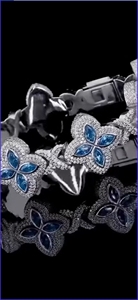 Pulsera de Plata de Ley 925 con Moissanita, Eslabones Cubanos, Piedra Central Azul, Corte Brillante Redondo, Microincrustaciones, Joyería Unisex - Product Image 3