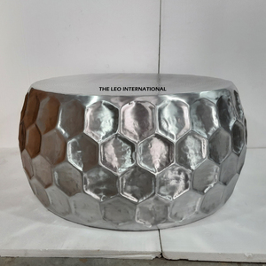 Table basse tambour au design moderne, en métal aluminium argenté brillant poli, accessoires de mobilier de maison de haute qualité - Product Image 1