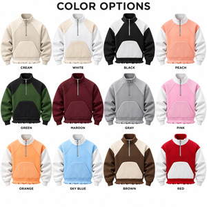 เสื้อสเวตเชิ้ตผ้าฟลีซคอสูงแบบซิป ¼ ตัว สีเขียวเข้ม-ดำ แต่งแถบยางยืด ทรงโอเวอร์ไซส์ ระบายอากาศได้ดี ใส่ได้ทั้งผู้ชายและผู้หญิง - Product Image 5