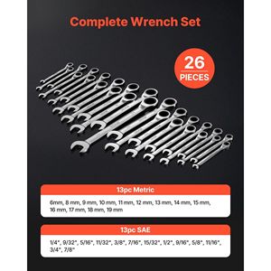 Set di chiavi combinate metriche SAE da 26 pezzi con cricchetto a 72 denti in acciaio Cr-V e organizer a rack - Product Image 2