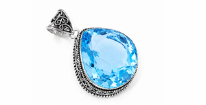 Blue Topaz Sterling Silver Pendant, Pear Shape Blue Topaz <b>Necklace</b>, December Birthstone Jewelry, Handmade Gemstone Gift for Her - Product Image 1