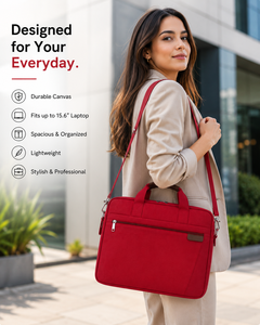 AMANI Red Canvas <b>Laptop</b> Briefcase with Shoulder Strap Eco-Friendly Business Style Handle Closure <b>Laptop</b> Sleeve <b>Case</b> - Product Image 3