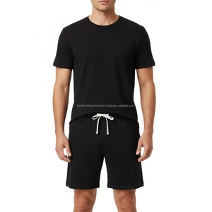 Custom 100% Cotton Sleepwear Men T-shirt and Shorts Pajama <b>Set</b> Plain Blank Soft Breathable Nightwear PJS Manufacturer Wholesale - Product Image 2