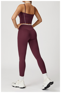Women's Black Yoga <b>Set</b> <b>Square</b> Neck Crisscross Strap Crop Top High Waist Elastic Waist Leggings 2 Piece Seamless Sweat-Wicking - Product Image 6