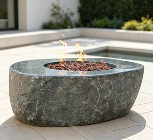Modern Stone <b>Fire</b> <b>Pit</b> <b>Table</b> with Bioethanol Fuel Outdoor Fireplace for Patio Garden Freestanding Design - Product Image 1