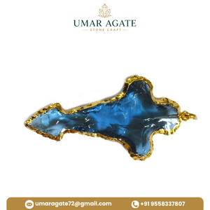 Handmade Arrowhead Pendant With Music Note Inlay Semi Precious Stone Craft Irregular Shape Gold Plated - Product Image 3