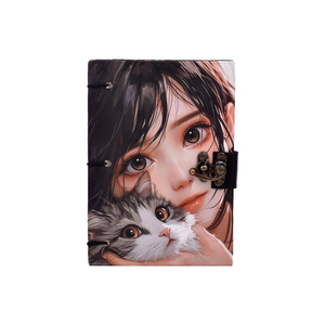 <b>A5</b> Cute Girl Cat Portrait Design Handmade Paper Notebook Lock Diary | 200 Pages Double Side Writing Eco Friendly Premium Journal - Product Image 3