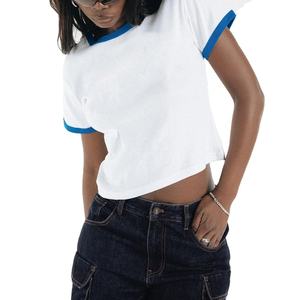 Camiseta corta personalizada de fabricante para mujer, camiseta recortada de verano en blanco de algodón personalizada de alta calidad para mujer, ropa de calle informal - Product Image 4