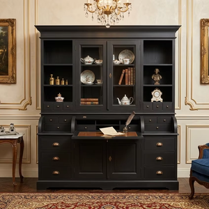 <span class=keywords><strong>Venero</strong></span> - Mueble de Almacenamiento de Madera con Acabado Negro Desgastado Natural, Vitrina de Vidrio y Organizador de Cajones para un Interior de Hogar Elegante - Product Image 3