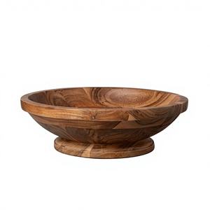 Tazón para Servir con Base, Hecho a Mano en Madera de Acacia, Pulido, Ecológico, Estilo Vintage, Gran Capacidad, para Fiestas, Eventos, Exhibición en Mesa, Ensaladas - Product Image 4