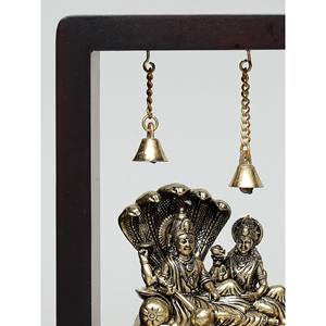 Lakshmi-Narayan Sculpture en laiton encadrée en bois Tenture murale 10 \ "Superfine assise sur Sheshnag avec tortue Diya - Product Image 3