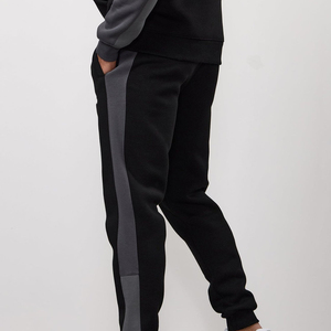 Men's Black Fleece Sweatpants With Gray Side Stripe Elastic Waist Casual Joggers Autumn Wear - Product Image 6