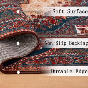 Alfombra grande persa Bohemia Vintage de 8x10, diseño de flores marrón rojizo, antideslizante, lavable para sala de estar, cocina y dormitorio - Product Image 4