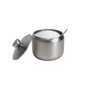 Ensemble de trois pots à sel en acier inoxydable plaqué argent, design moderne, pot à sucre en acier, fabriqué en Inde - Product Image 3
