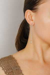 Boucles d'oreilles filées en perles, délicates, longues, à enfiler, minimalistes, cadeau pour demoiselle d'honneur, en argent sterling 925 plaqué or 14 carats - Product Image 3
