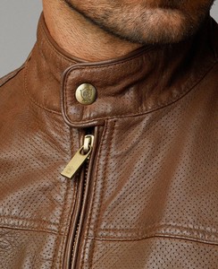 Men's Autumn Warmth <b>Waterproof</b> Breathable Shearling Sheep Skin Leather <b>Jacket</b> Soft Inner Lining Zipper Closure Vintage Pockets - Product Image 4