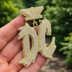 Colgante de Moissanita con Letra DC Chapado en Oro de Plata Esterlina 925, Color D VVS1, Estilo Iced Out Hip Hop, Amuleto Inicial para Hombre y Mujer, Joyería de Fiesta - Product Image 1