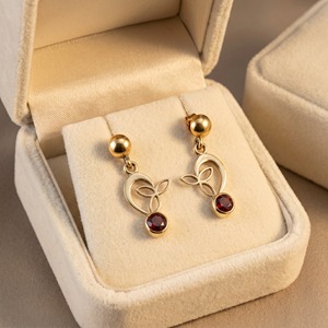 Celtic <b>Knot</b> Natural Garnet Rainbow Moonstone Drop <b>Earrings</b> Brass Gold Plated Bezel Set Handmade Nature Inspired Gift Women - Product Image 6