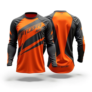 เสื้อเจอร์ซีย์มอเตอร์ครอสแขนยาวสำหรับผู้ชาย สีส้มดำ พิมพ์ลายแบบซับลิเมชั่น แห้งเร็ว แขนยาวเต็มตัว เสื้อแข่งจักรยาน เสื้อเจอร์ซีย์มอเตอร์ครอส - Product Image 2
