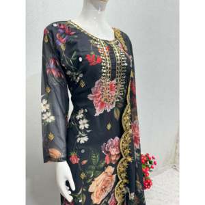 Hermosa ropa de fiesta india y pakistaní Top Plazzo Dupatta - Product Image 5