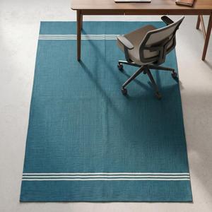 Artisan Handwoven Flatweave Wool Teal Blue Solid Color Minimal Border Anti-Slip Medium Pile Kilim <b>Runner</b> Area <b>Rug</b> Modern Home - Product Image 3