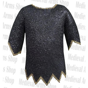 Camisa de malla de acero dulce hecha a mano, de media manga, diseño en zig-zag con anillo de latón, armadura de caballero para recreación histórica - Product Image 1