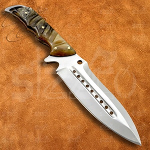 Cuchillo de Caza y Camping Hecho a Mano con Hoja Drop Point, Mango de Cuerno de Jabalí, Acero D2, Cuchillo EDC Utilitario OEM con Funda de Cuero, El Mejor Regalo - Product Image 2