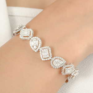 18k <b>Solid</b> <b>Gold</b> Mixed-Shaped Diamond Tennis <b>Bangle</b> Vintage Cluster IGI Certified - Product Image 1