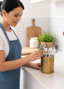 Porte-ustensiles cylindrique en métal doré, style industriel, support de rangement de cuisine, résistant à la rouille, type sur pied - Product Image 4