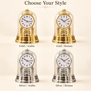 Reloj de Escritorio Tradicional de Latón con Cúpula de Cristal, Movimiento Mecánico Silencioso sin Tictac, Acabado Dorado, Diseño Circular - Product Image 3